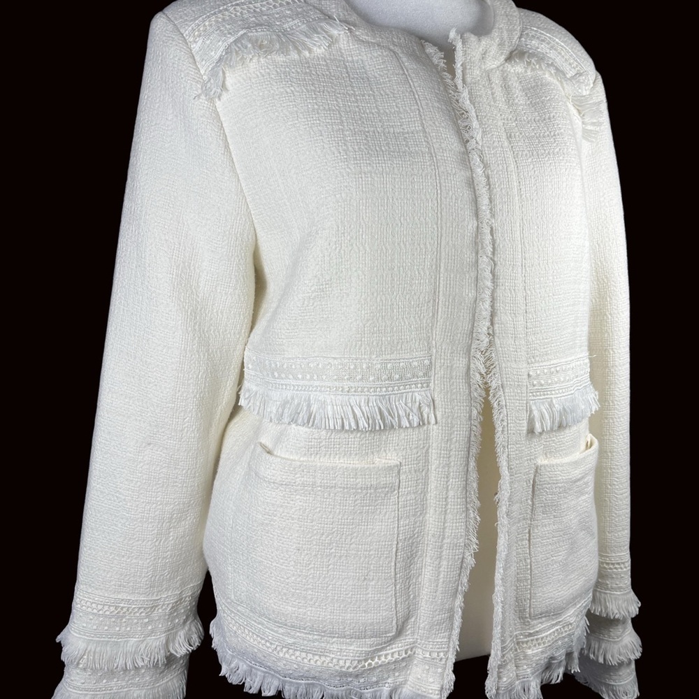 Active Seller! Greylin Audrey Fringe Jacket Elegant Classic Basics Tweed Medium - Picture 4 of 9
